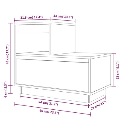 Comodino Marrone Ambrato 60x34x51 cm in Legno Massello di Pino