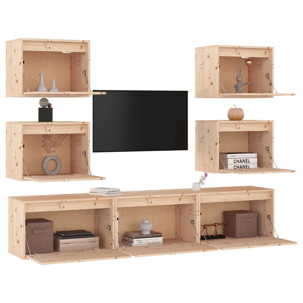 Mobili Porta TV 7 pz in Legno Massello di Pino