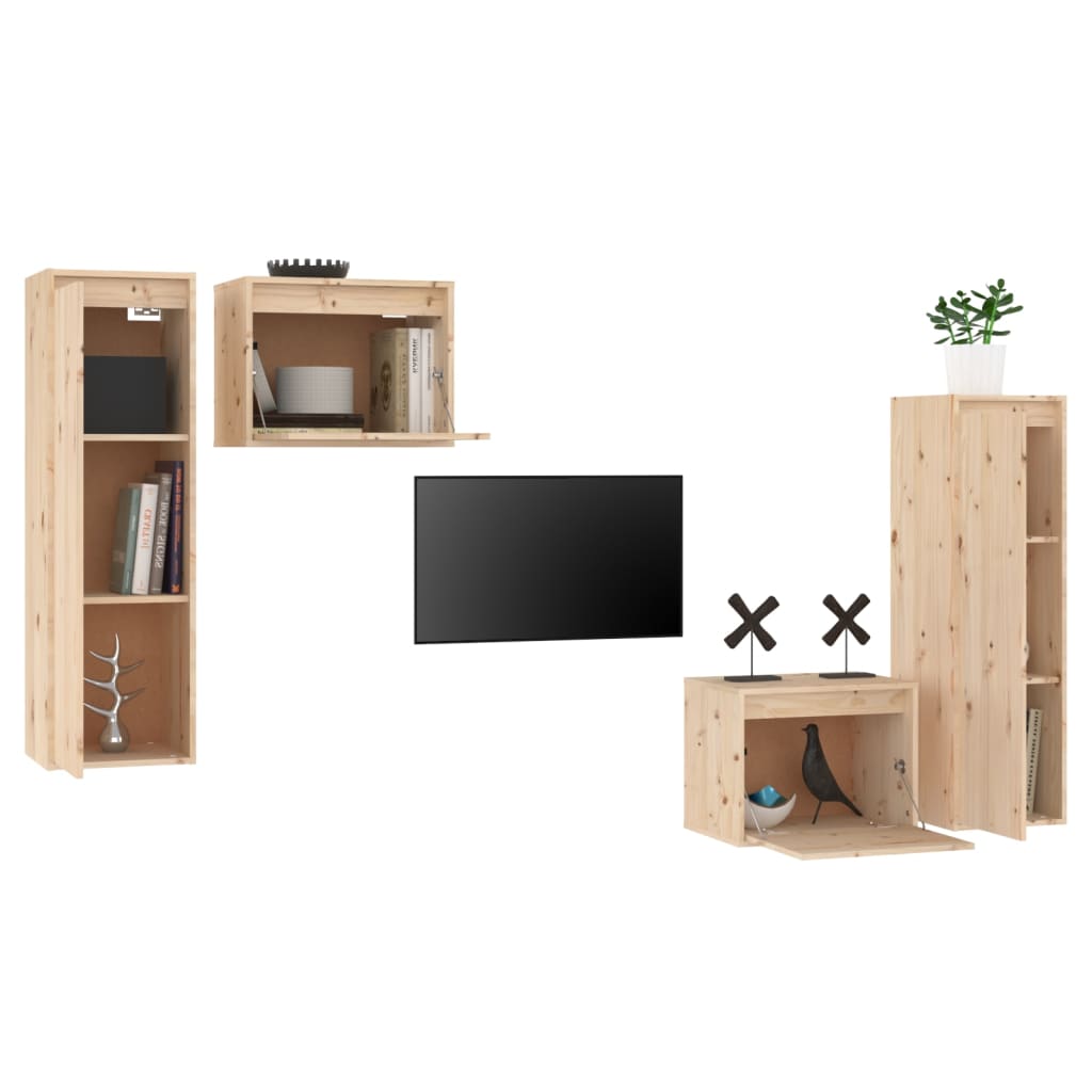 Mobili Porta TV 4 pz in Legno Massello di Pino - homemem39