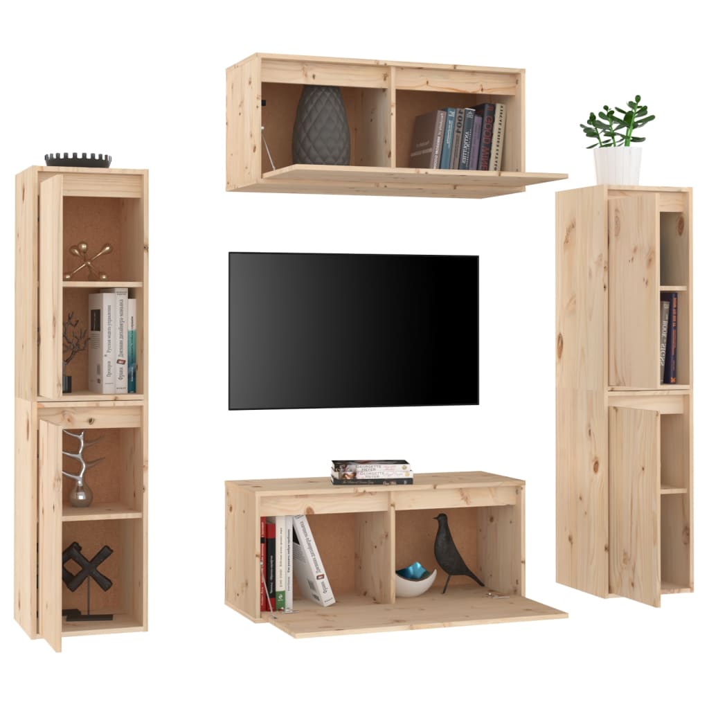 Mobili Porta TV 6 pz in Legno Massello di Pino