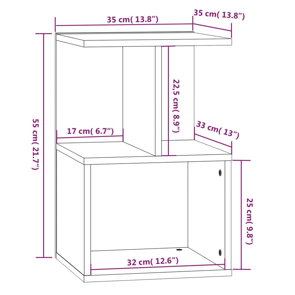 Comodini 2 pz Rovere Fumo 35x35x55 cm in Legno Multistrato