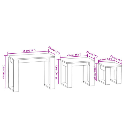 Tavolini Impilabili 3 pz Rovere Fumo in Legno Multistrato - homemem39