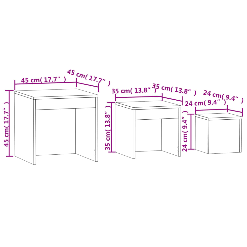 Tavolini Impilabili 3 pz Rovere Fumo in Legno Multistrato - homemem39