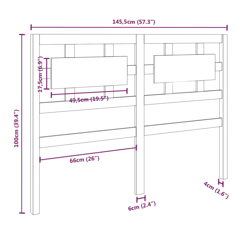 Testiera per Letto 145,5x4x100 cm Legno Massello di Pino