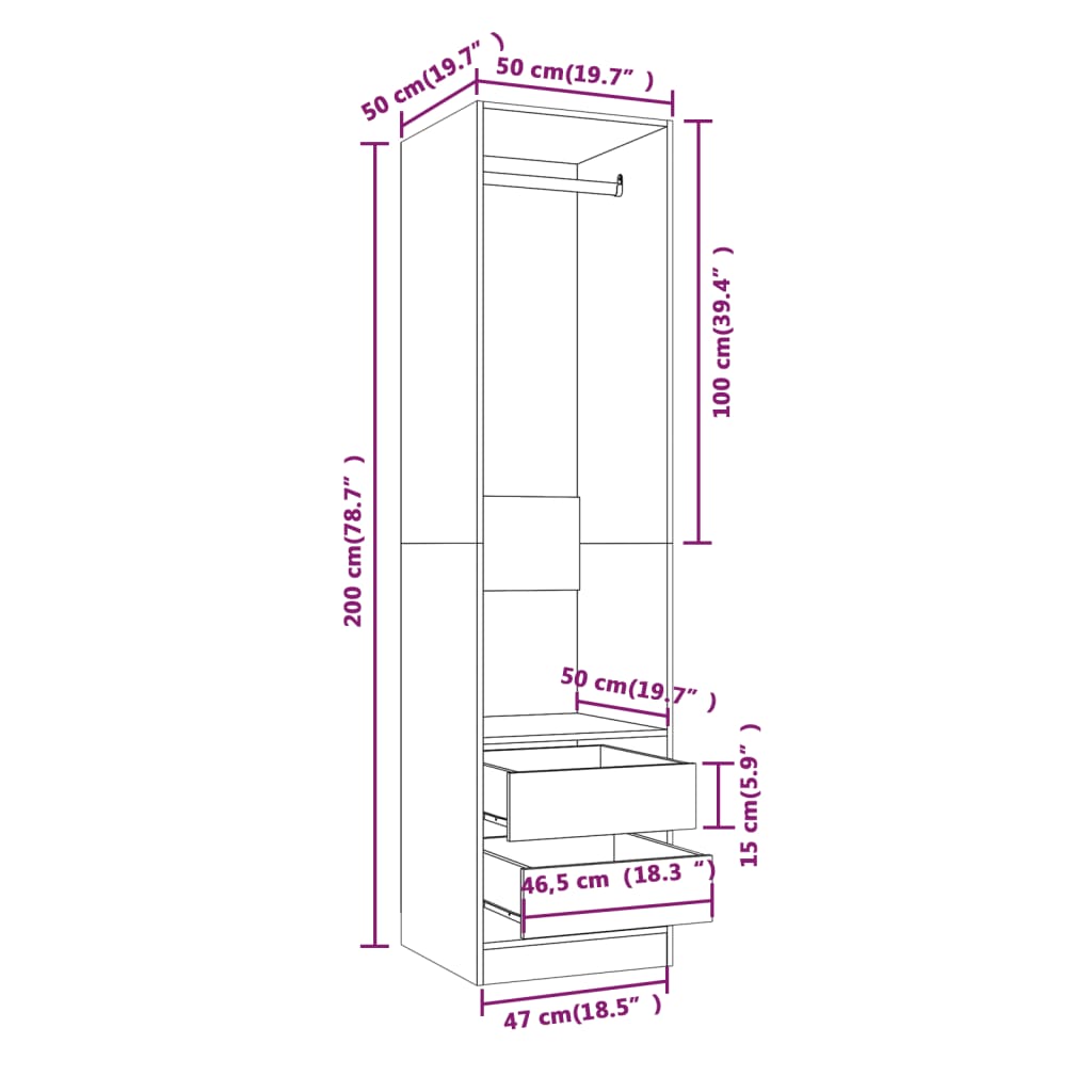 Armadio con Cassetti Rovere Fumo 50x50x200 cm Legno Multistrato - homemem39