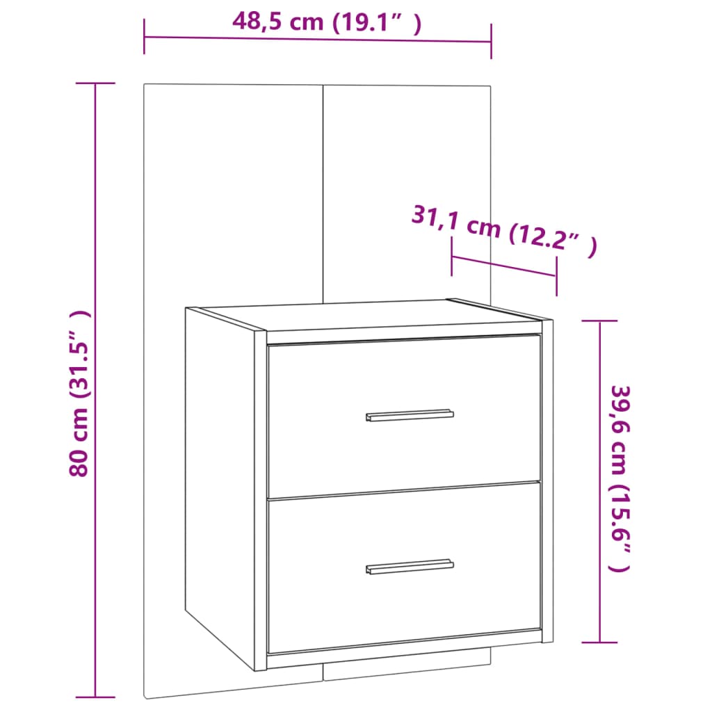 Comodini a Muro 2 pz Grigio Cemento