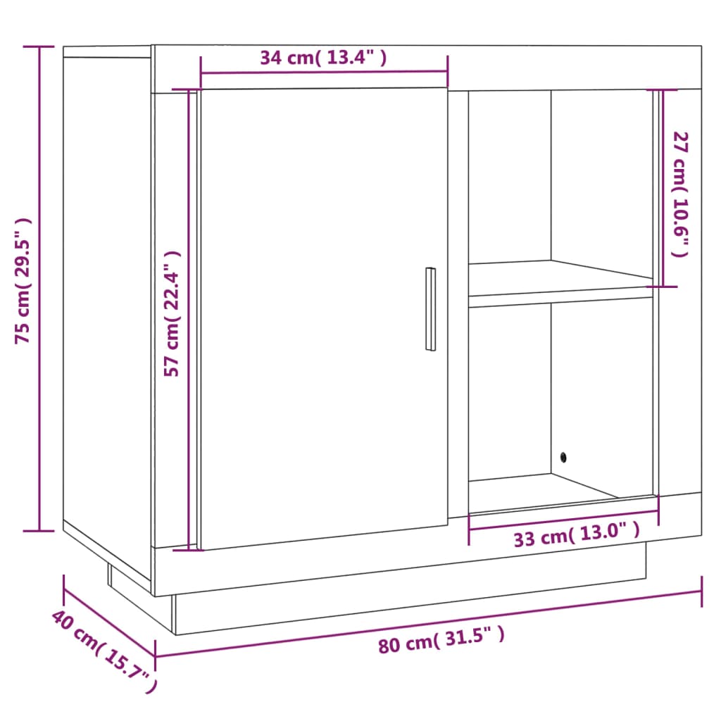 Credenza Rovere Marrone 80x40x75 cm