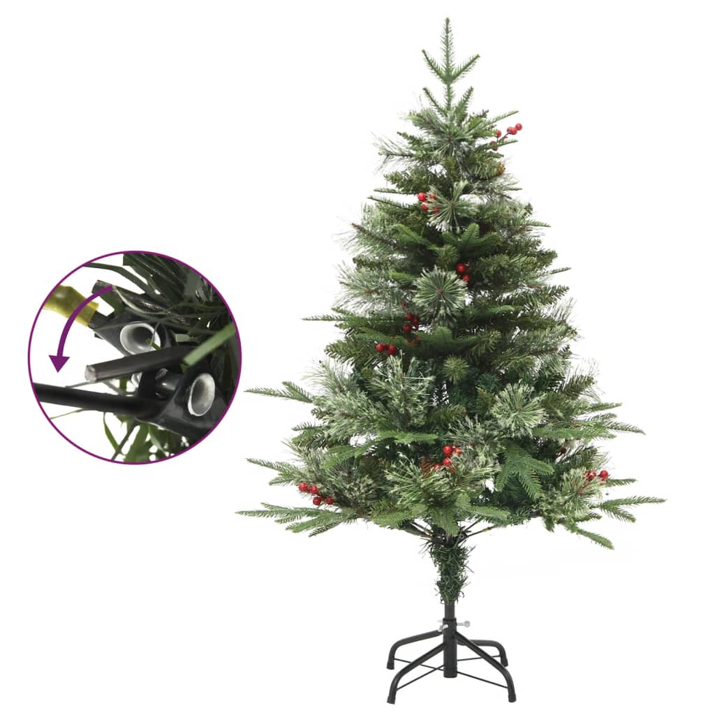 Albero di Natale Preilluminato con Pigne Verde 120 cm PVC e PE