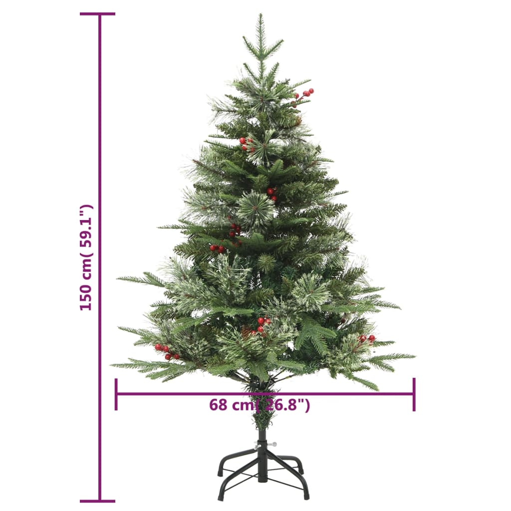 Albero di Natale Preilluminato con Pigne Verde 150 cm PVC e PE - homemem39