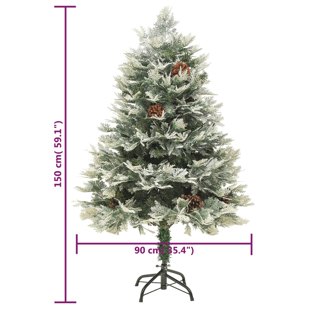 Albero di Natale Preilluminato con Pigne Verde 150 cm PVC e PE