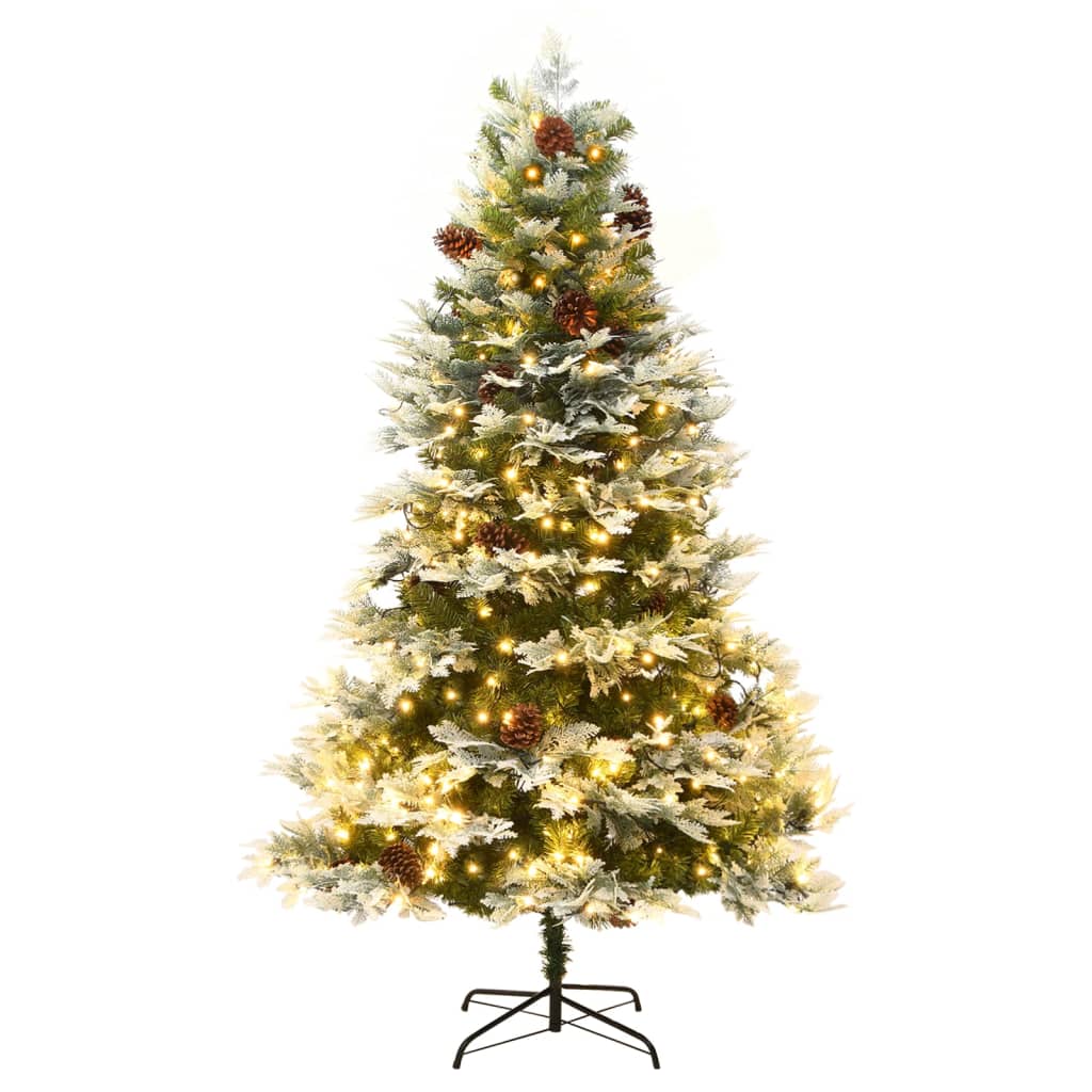 Albero di Natale Preilluminato con Pigne Verde 195 cm PVC e PE - homemem39