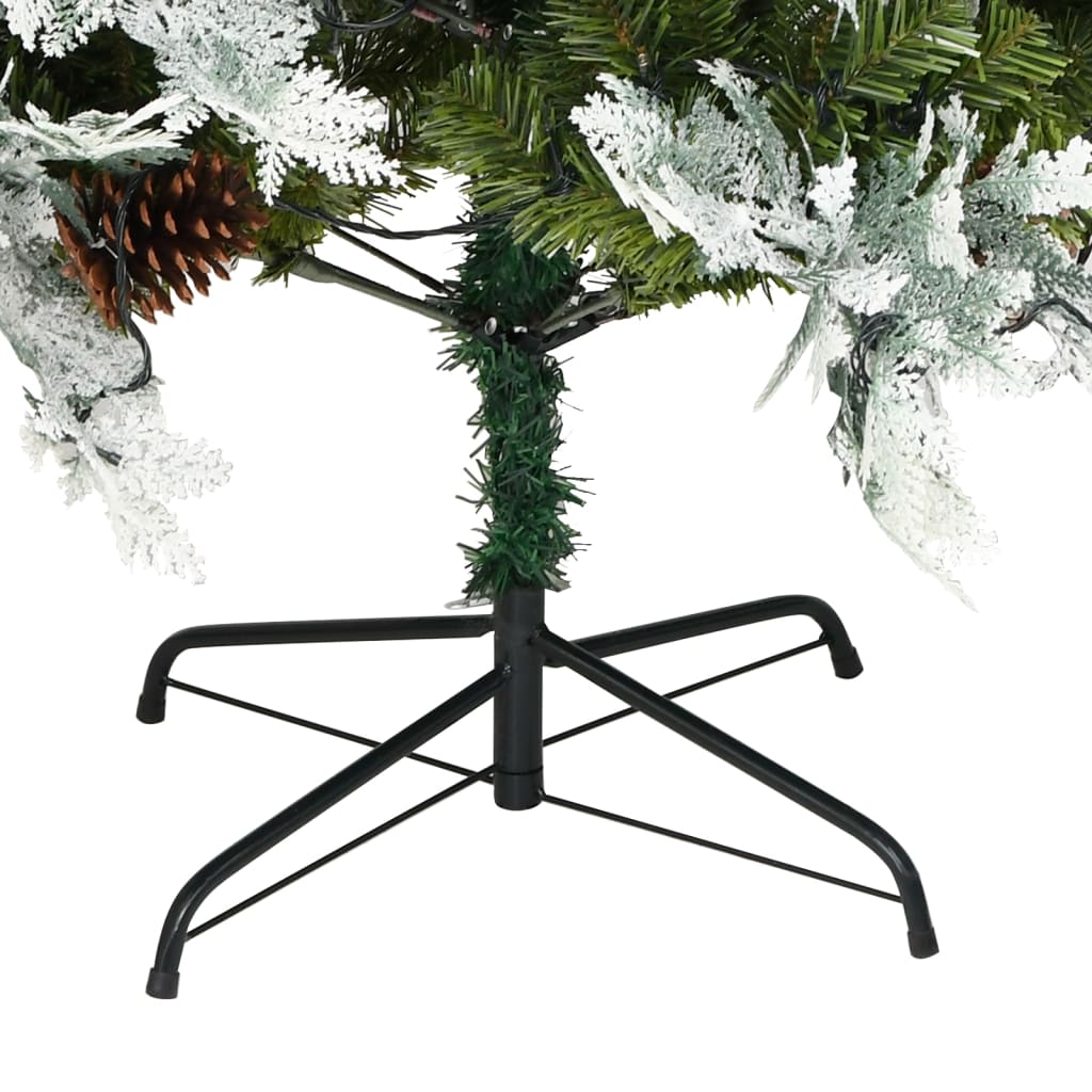 Albero di Natale Preilluminato con Pigne Verde 195 cm PVC e PE