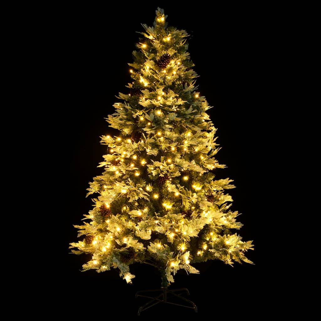 Albero di Natale Preilluminato con Pigne Verde 225 cm PVC e PE