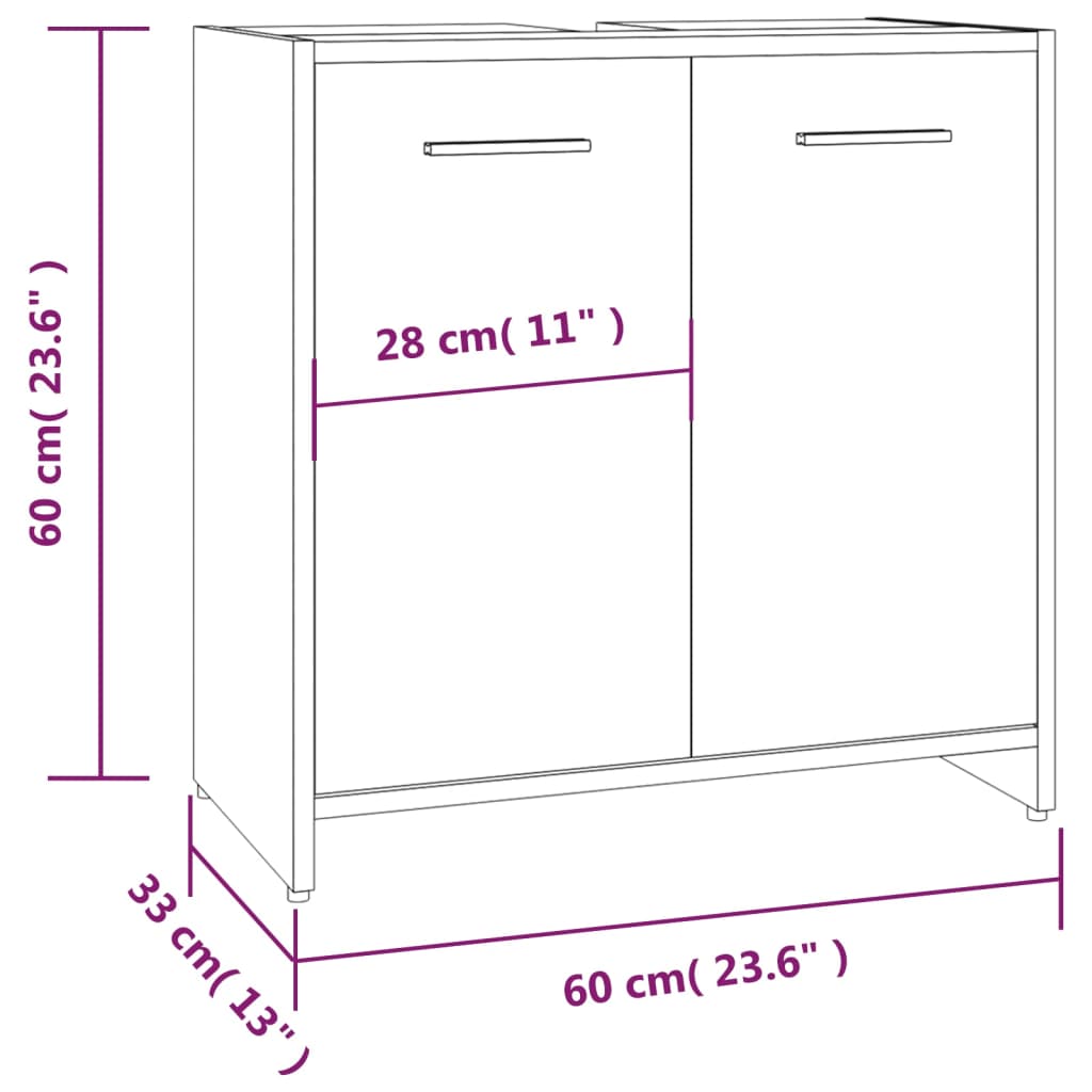 Armadietto Bagno Rovere Fumo 60x33x60 cm in Legno Multistrato - homemem39