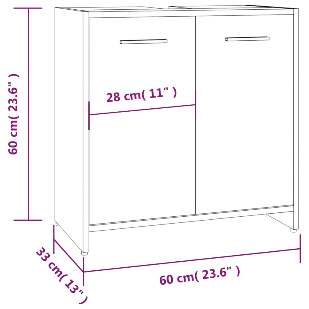 Armadietto Bagno Rovere Marrone 60x33x60cm Legno Ingegnerizzato - homemem39