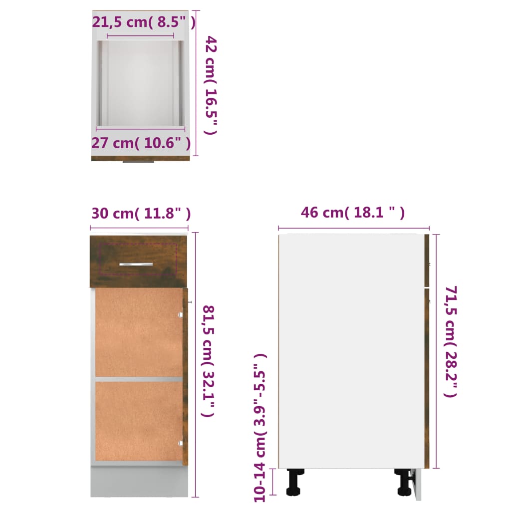 Mobile con Cassetto Rovere Fumo 30x46x81,5 cm Legno Multistrato - homemem39