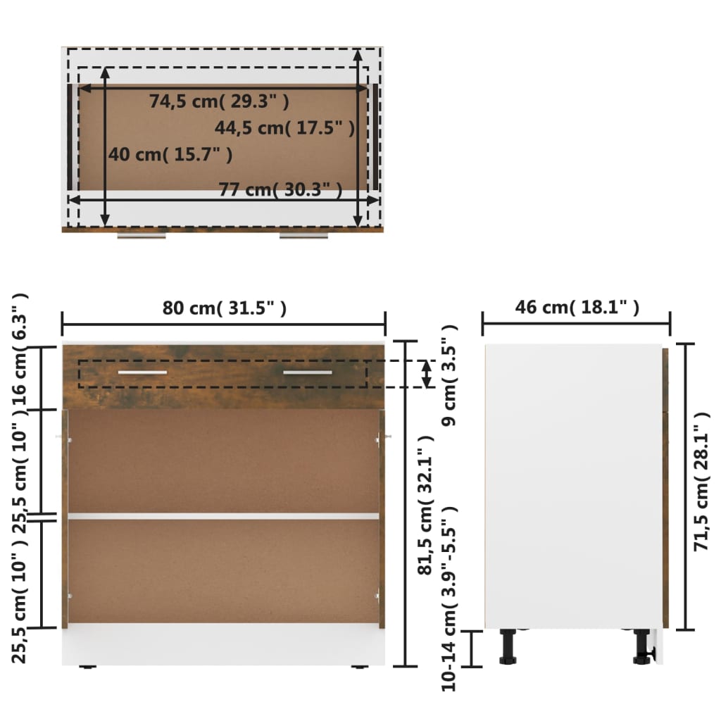 Mobile con Cassetto Rovere Fumo 80x46x81,5 cm Legno Multistrato - homemem39