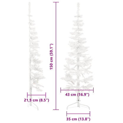 Albero Natale Artificiale Sottile a Metà Supporto Bianco 150 cm