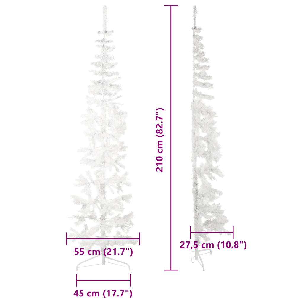 Albero Natale Artificiale Sottile a Metà Supporto Bianco 210 cm