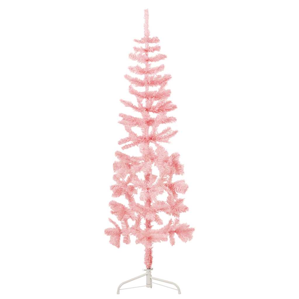 Albero Natale Artificiale Sottile a Metà e Supporto Rosa 120 cm - homemem39