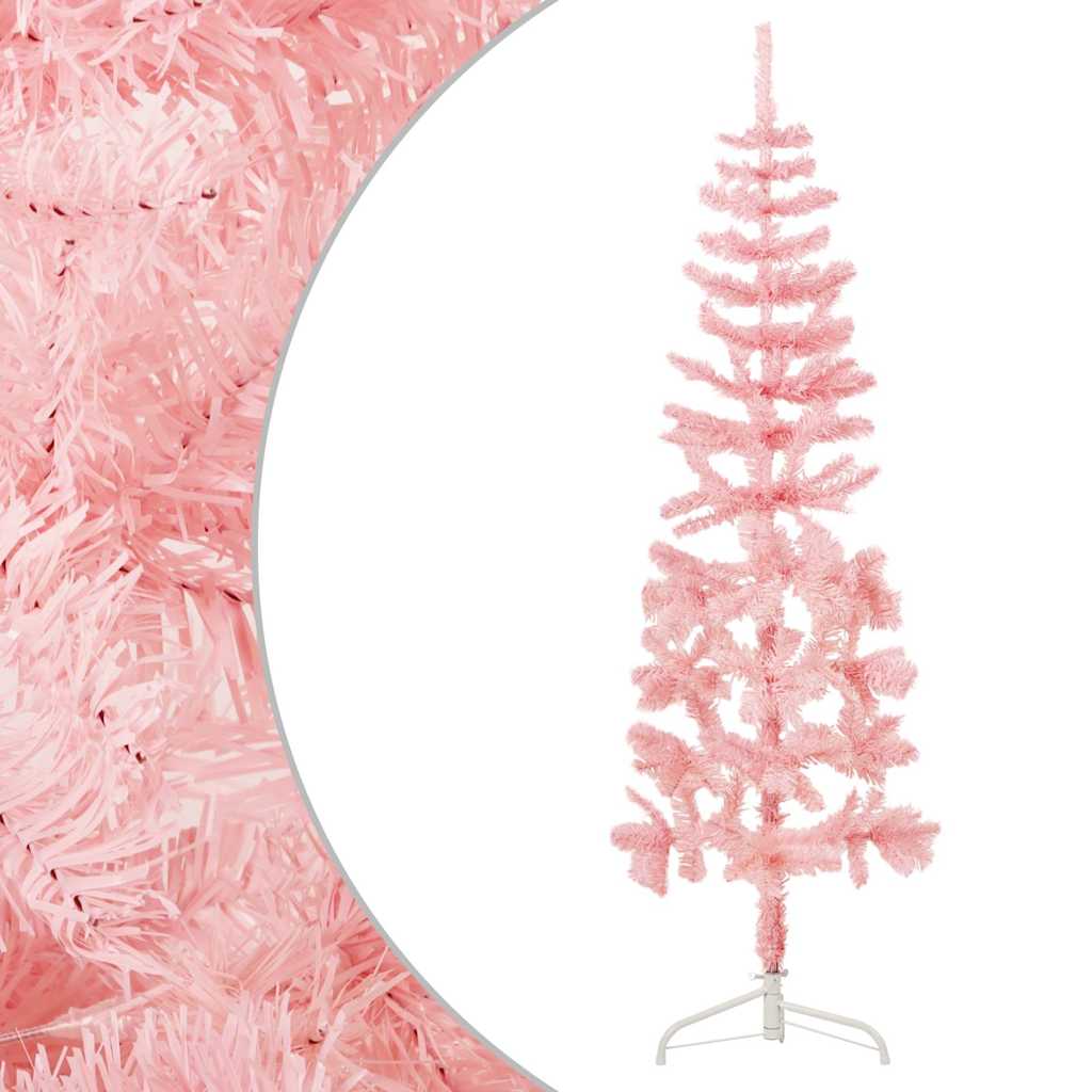 Albero Natale Artificiale Sottile a Metà e Supporto Rosa 120 cm - homemem39