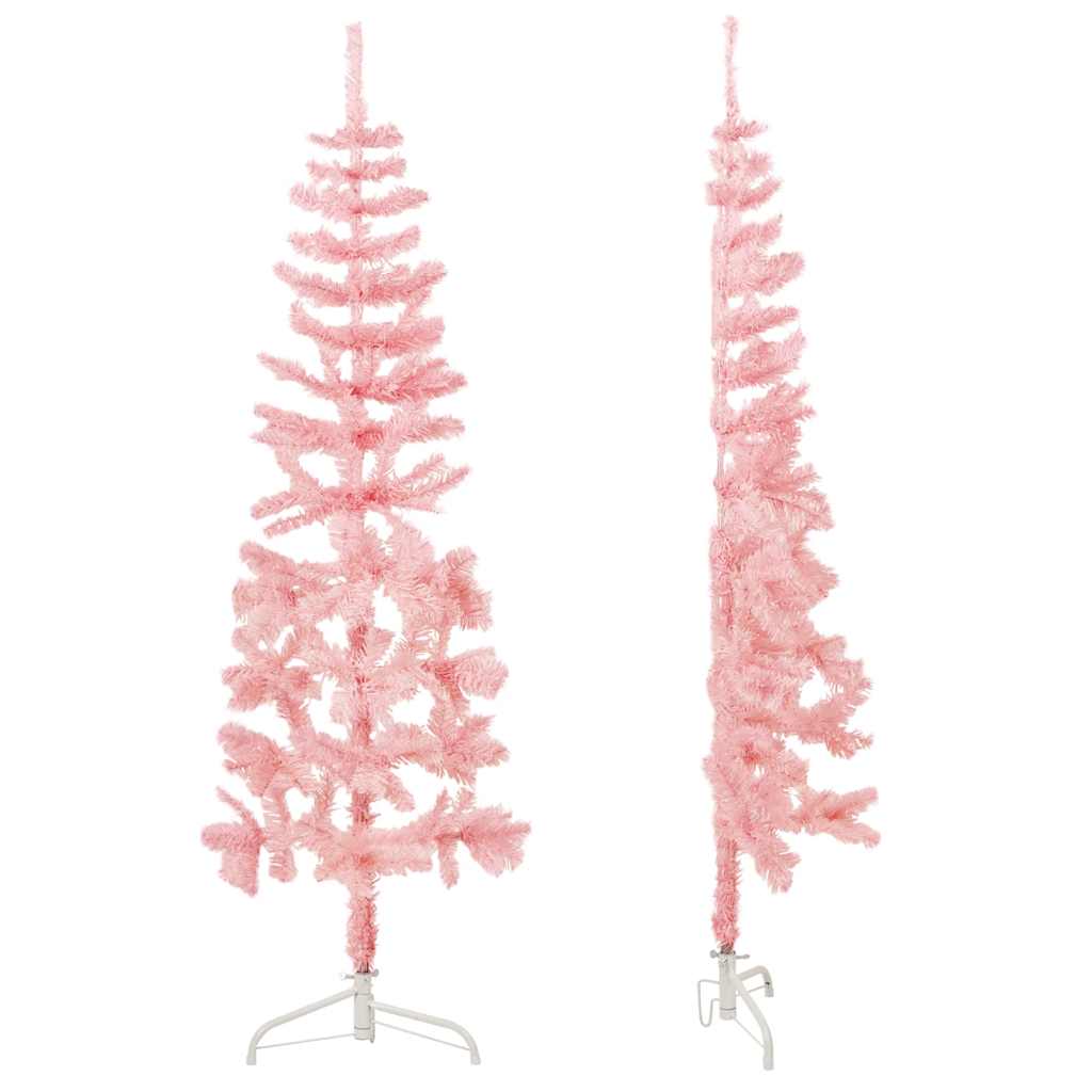 Albero Natale Artificiale Sottile a Metà e Supporto Rosa 120 cm - homemem39