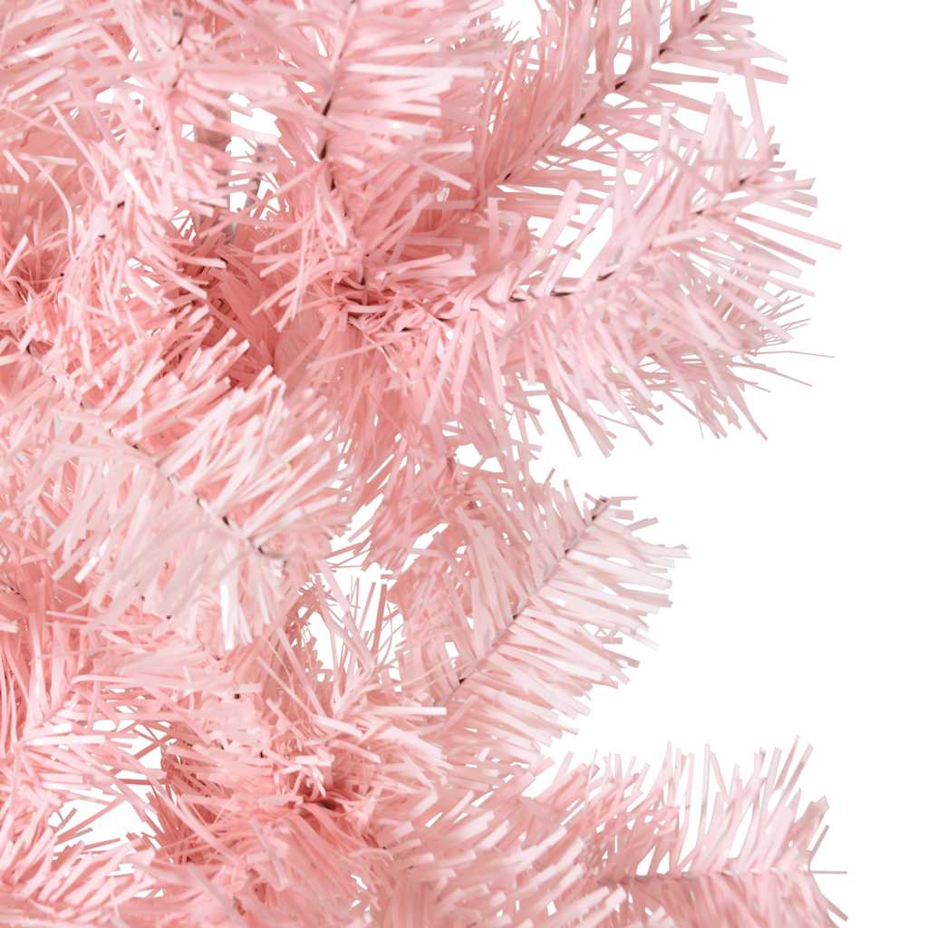 Albero Natale Artificiale Sottile a Metà e Supporto Rosa 120 cm