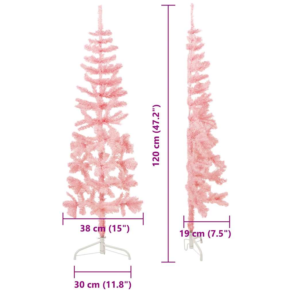 Albero Natale Artificiale Sottile a Metà e Supporto Rosa 120 cm