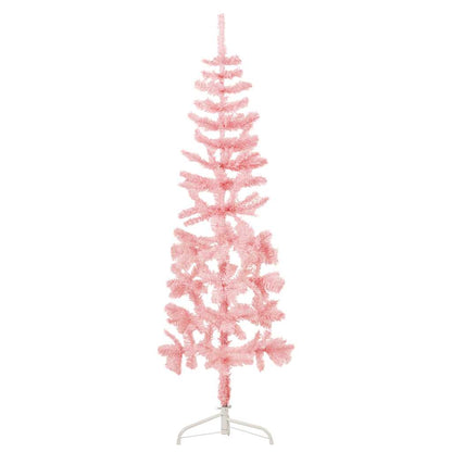 Albero Natale Artificiale Sottile a Metà e Supporto Rosa 150 cm - homemem39