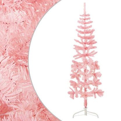 Albero Natale Artificiale Sottile a Metà e Supporto Rosa 150 cm - homemem39