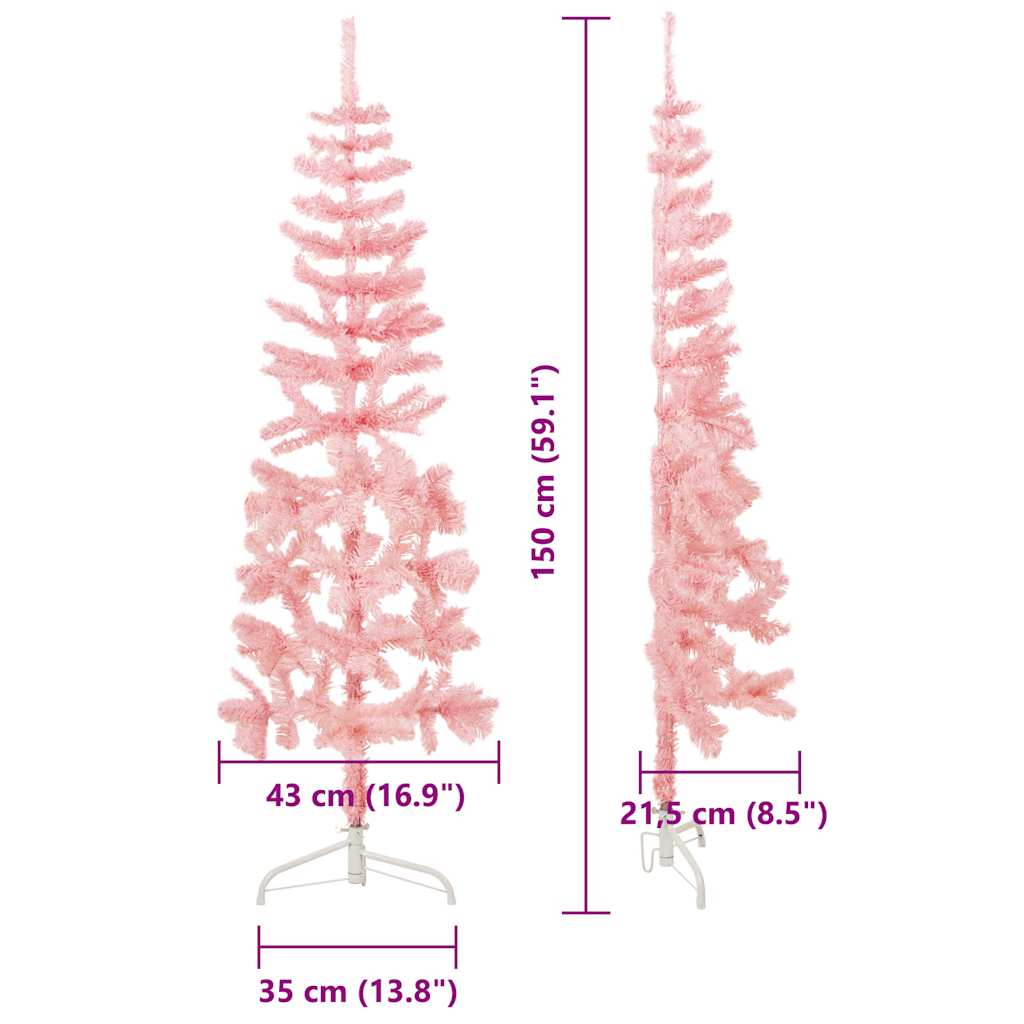 Albero Natale Artificiale Sottile a Metà e Supporto Rosa 150 cm