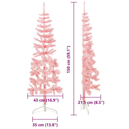 Albero Natale Artificiale Sottile a Metà e Supporto Rosa 150 cm