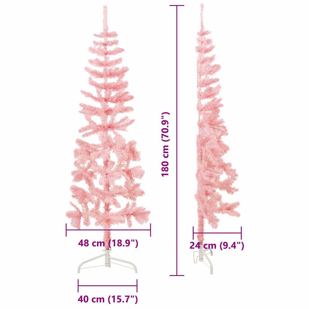 Albero Natale Artificiale Sottile a Metà e Supporto Rosa 180 cm