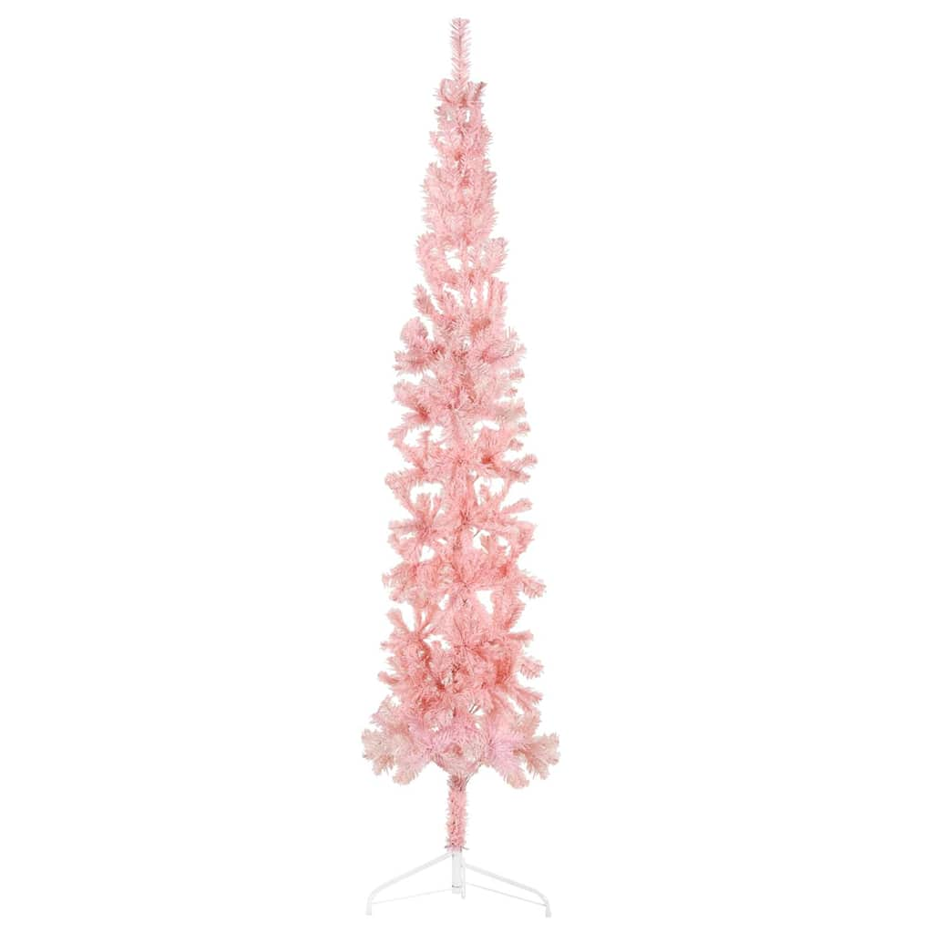 Albero Natale Artificiale Sottile a Metà e Supporto Rosa 210 cm - homemem39