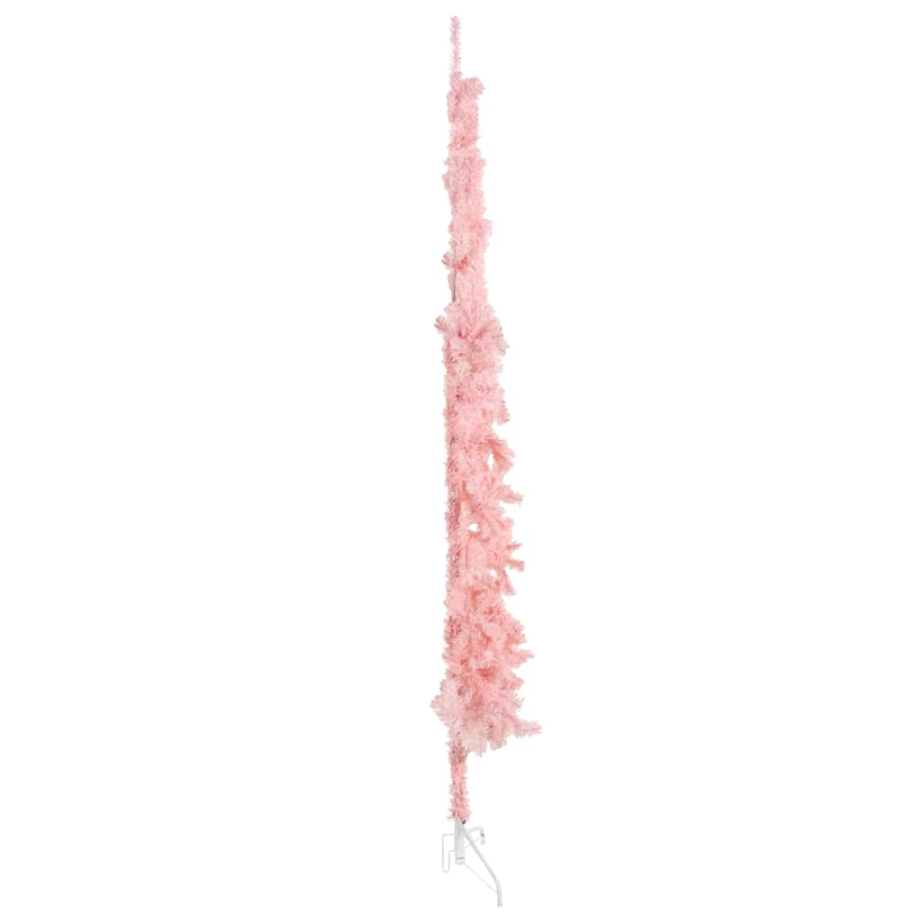 Albero Natale Artificiale Sottile a Metà e Supporto Rosa 210 cm - homemem39