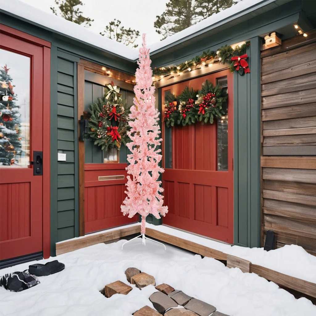 Albero Natale Artificiale Sottile a Metà e Supporto Rosa 240 cm - homemem39