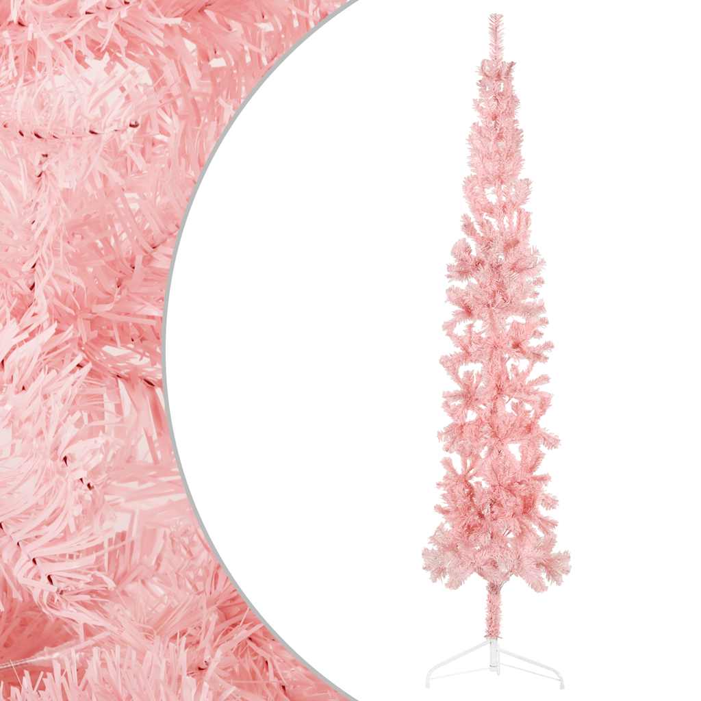 Albero Natale Artificiale Sottile a Metà e Supporto Rosa 240 cm - homemem39