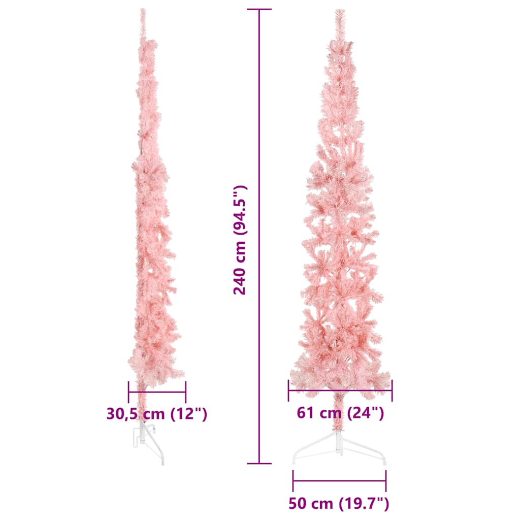 Albero Natale Artificiale Sottile a Metà e Supporto Rosa 240 cm