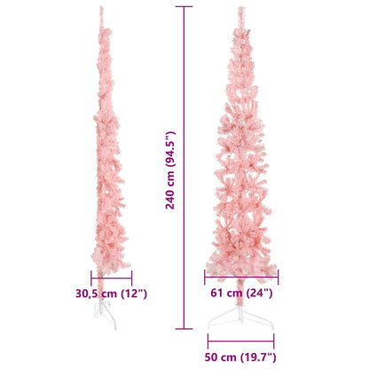 Albero Natale Artificiale Sottile a Metà e Supporto Rosa 240 cm