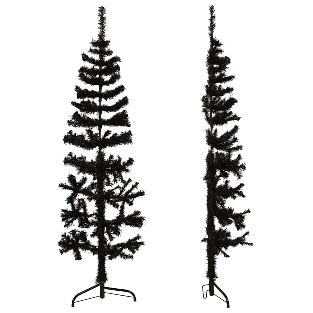 Albero Natale Artificiale Sottile a Metà e Supporto Nero 120 cm