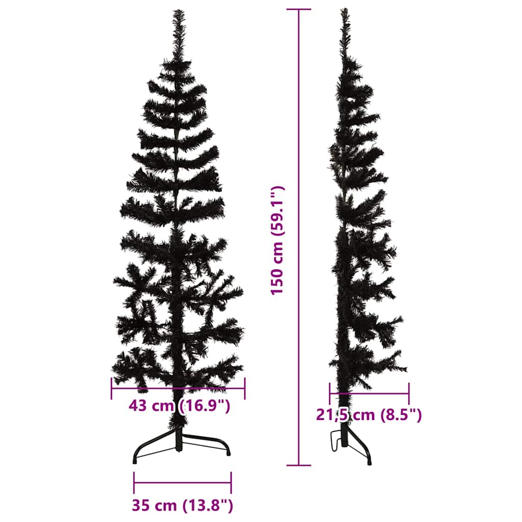 Albero Natale Artificiale Sottile a Metà e Supporto Nero 150 cm - homemem39