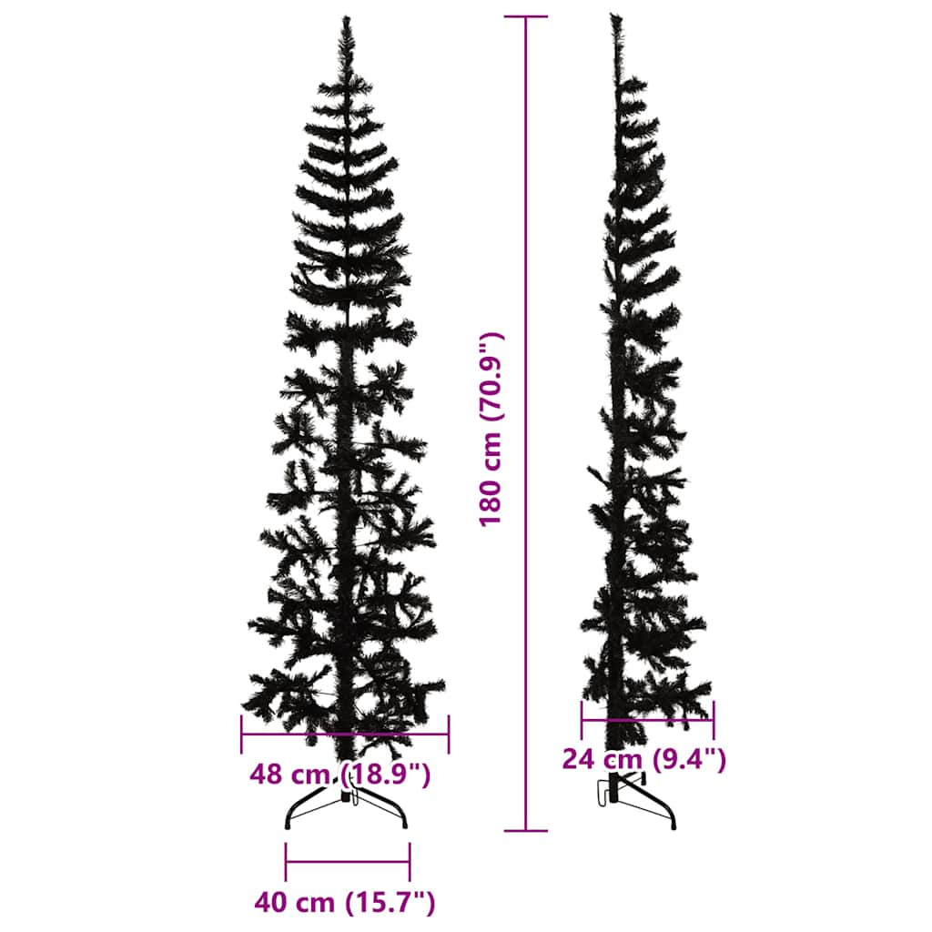 Albero Natale Artificiale Sottile a Metà e Supporto Nero 180 cm - homemem39