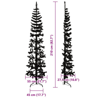 Albero Natale Artificiale Sottile a Metà e Supporto Nero 210 cm - homemem39