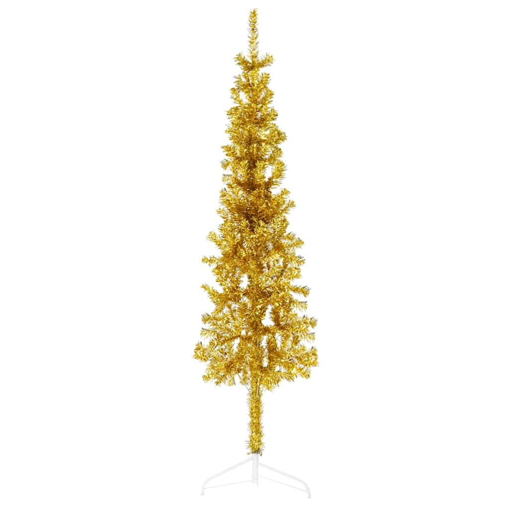 Albero Natale Artificiale Sottile a Metà con Supporto Oro 120cm