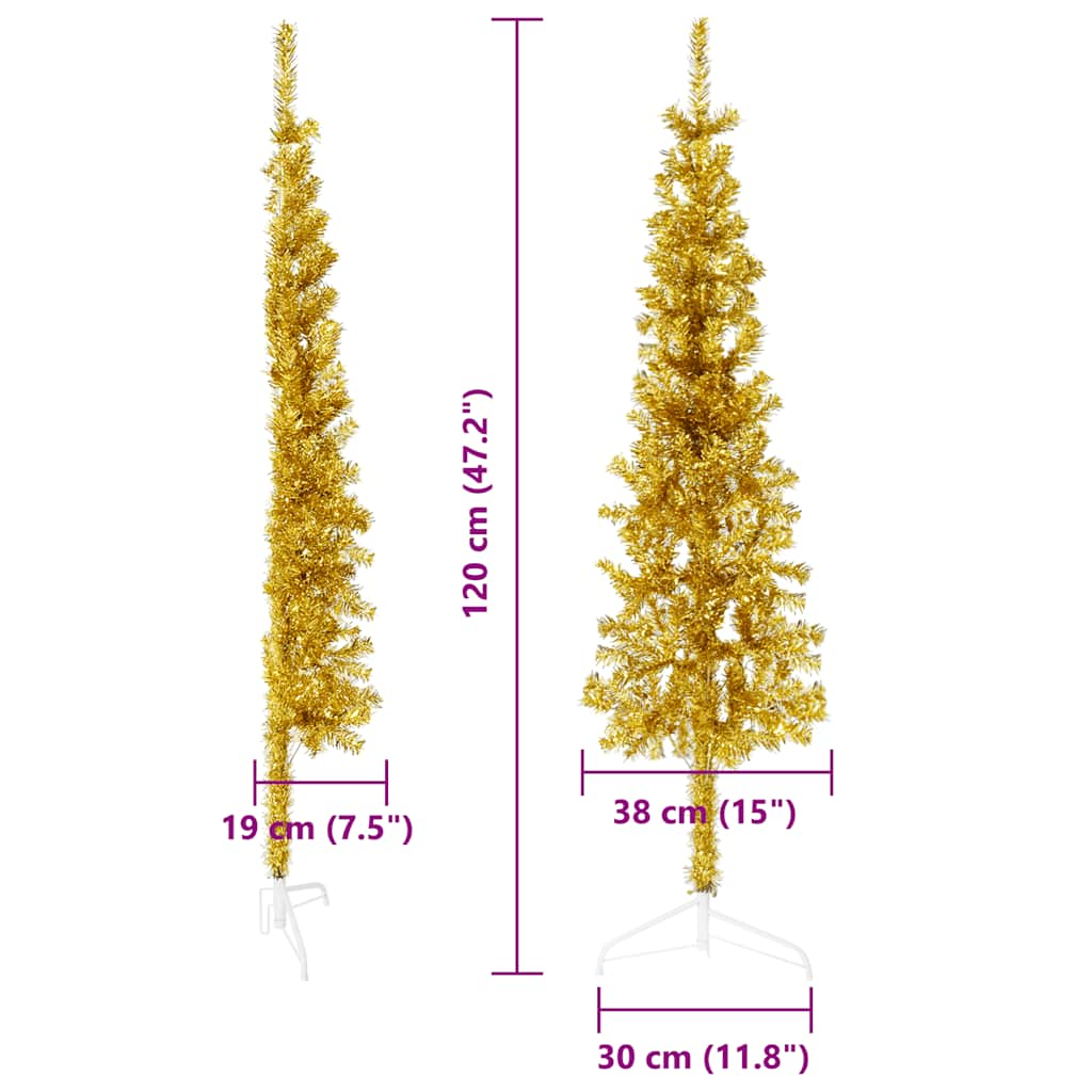 Albero Natale Artificiale Sottile a Metà con Supporto Oro 120cm - homemem39