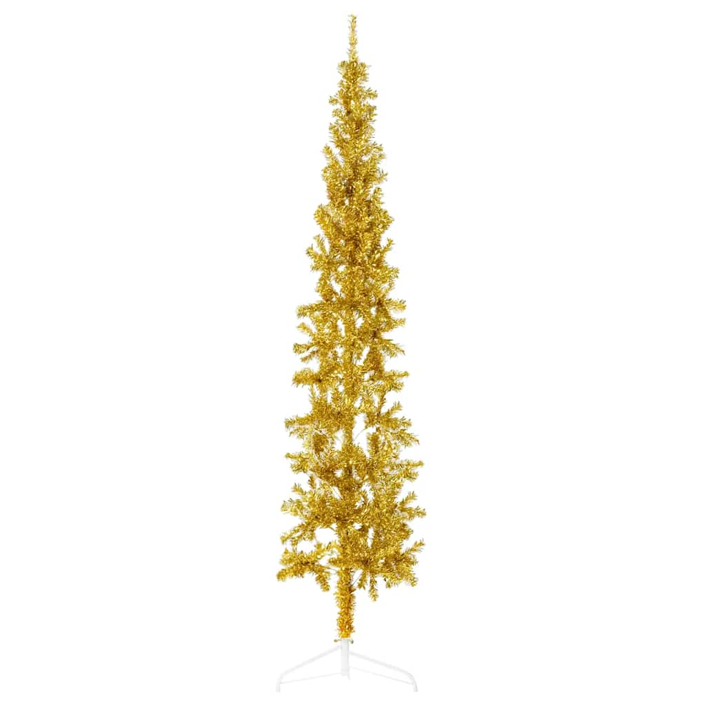 Albero Natale Artificiale Sottile a Metà con Supporto Oro 180cm