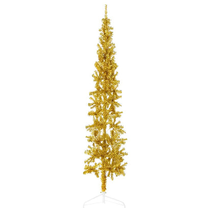 Albero Natale Artificiale Sottile a Metà con Supporto Oro 180cm - homemem39