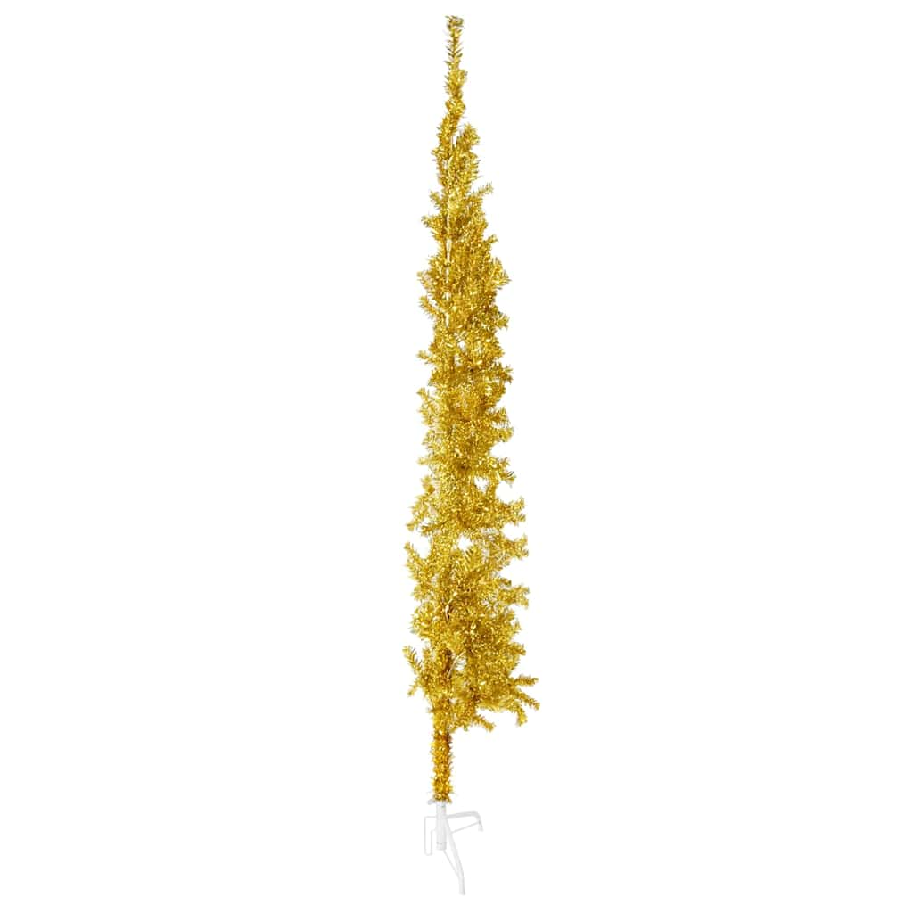 Albero Natale Artificiale Sottile a Metà con Supporto Oro 180cm - homemem39