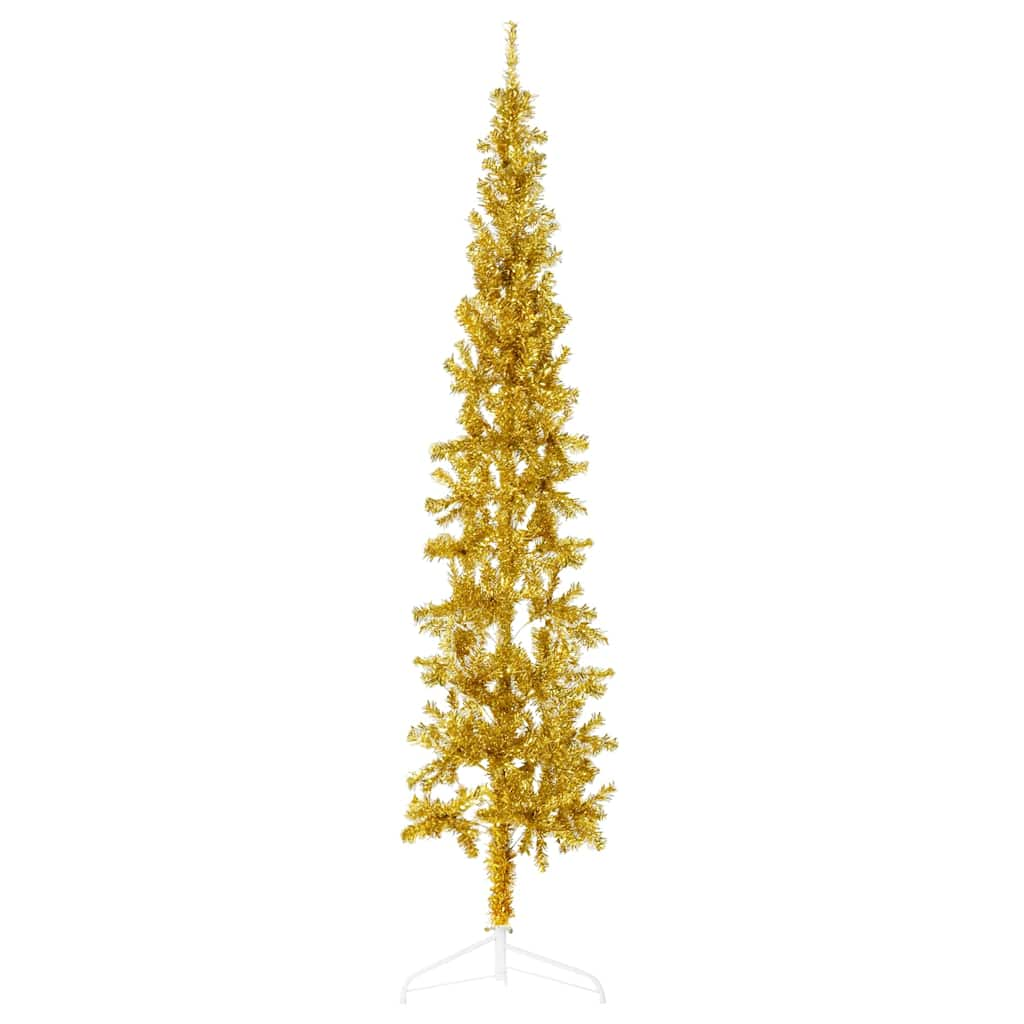 Albero Natale Artificiale Sottile a Metà con Supporto Oro 240cm - homemem39