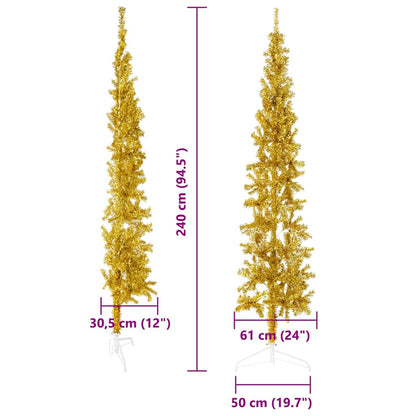 Albero Natale Artificiale Sottile a Metà con Supporto Oro 240cm